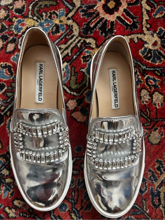 Karl Lagerfeld Shoes - Karl Lagerfeld Silver Crystal-Embellished Slip-On Loafers 8 -39B.  made in Italy